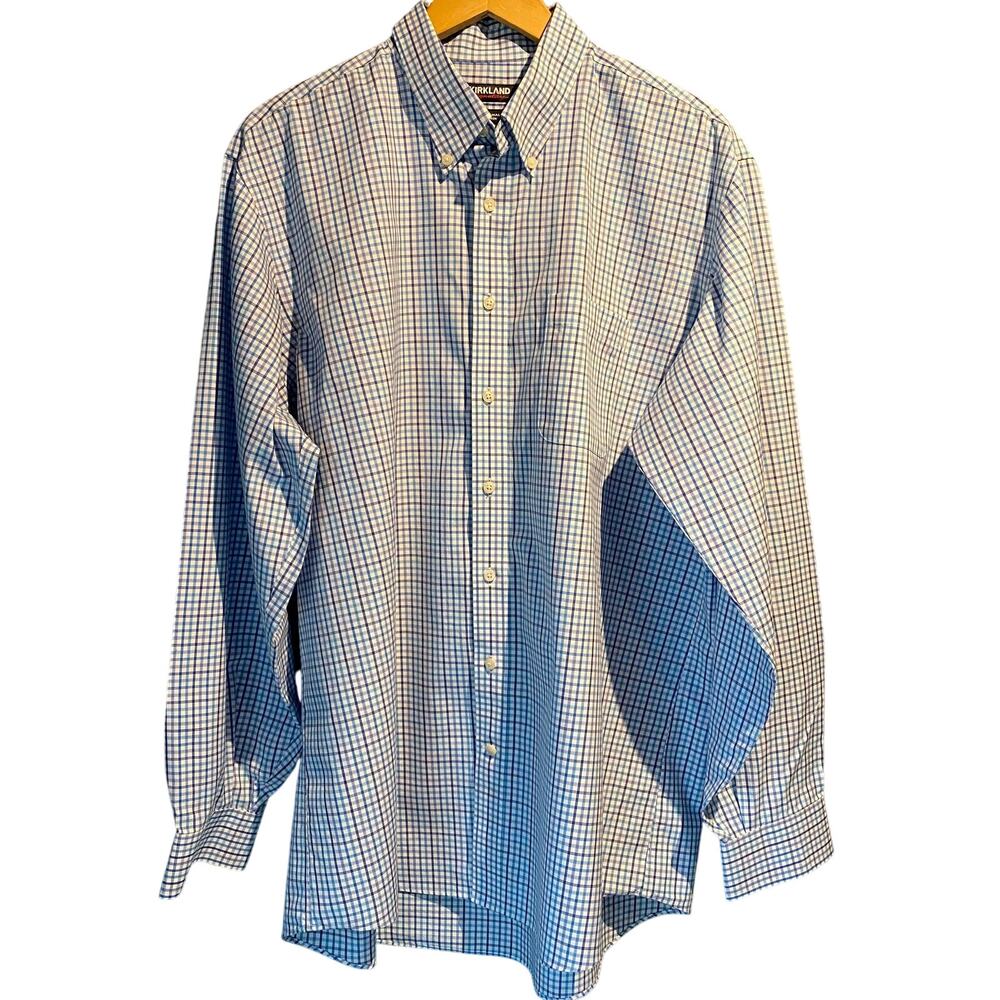 Kirkland Signature Size 17 1/2, 36-37 Dress Shirt Plaid Work Office Business